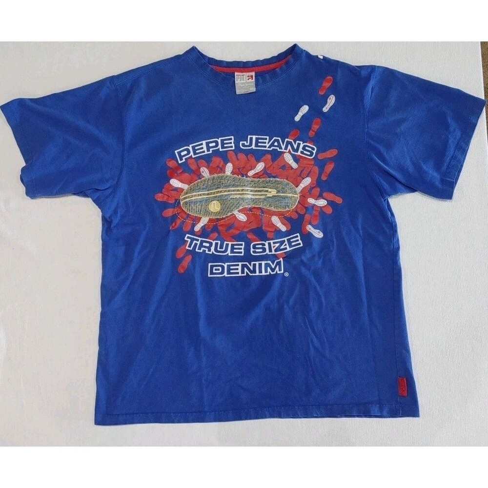 Vintage PEPE JEANS LONDON 2 Sided T-SHIRT "Size Does Matter" Blue Adult Size 3XL